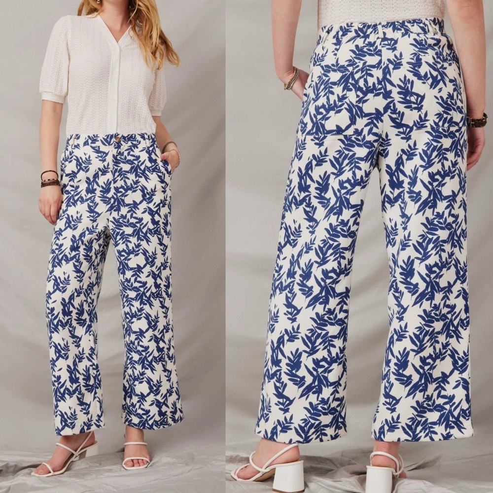 NWT Hayden Blue Floral Wide Leg Pleated Pants Coastal Grandma High Rise Size XL